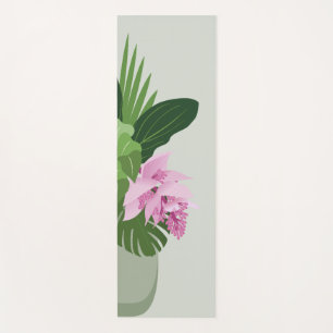 Tapete De Yoga Flor rosa Tropical Medinilla Rosa em Vaso Verde