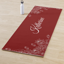 Tapete De Yoga Flor simples moderno com nome em grafia cursiva em