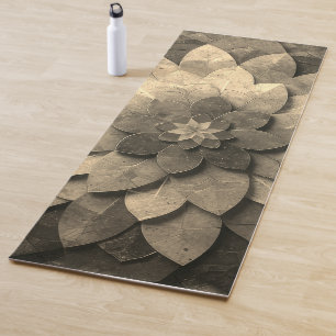 Tapete De Yoga Flor Texturizada com Mandala, Ouro antigo
