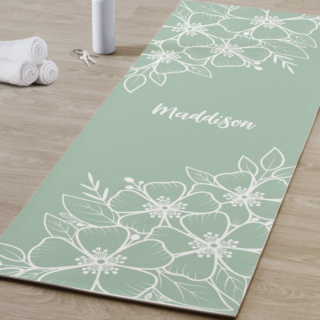 Tapete De Yoga Flor Verde Personalizada (Personalized Green Flower Yoga Mat )