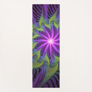 Tapete De Yoga Flor Verde Roxo, Abstrato, Arte Fractal