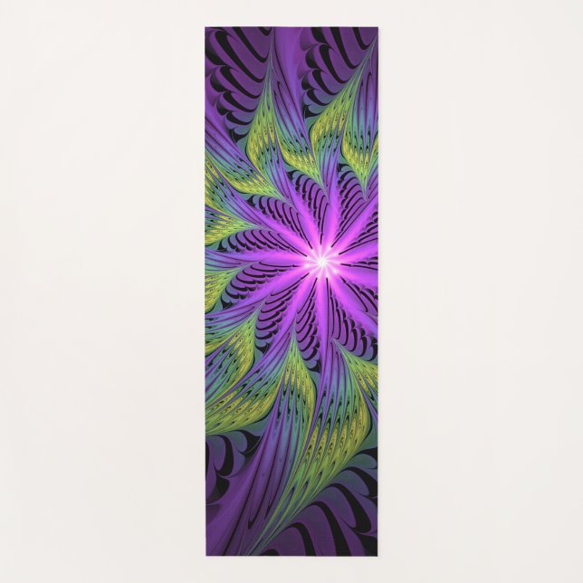 Tapete De Yoga Flor Verde Roxo, Abstrato, Arte Fractal (Frente)