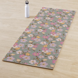 Tapete De Yoga Florais e Pássaros Caprichosos - Verde Sage