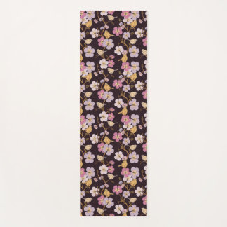 Tapete De Yoga Florais e Pássaros de Reboque Whimsical - Preto/Ve