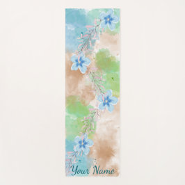 Tapete De Yoga Floral Aquarela Azul