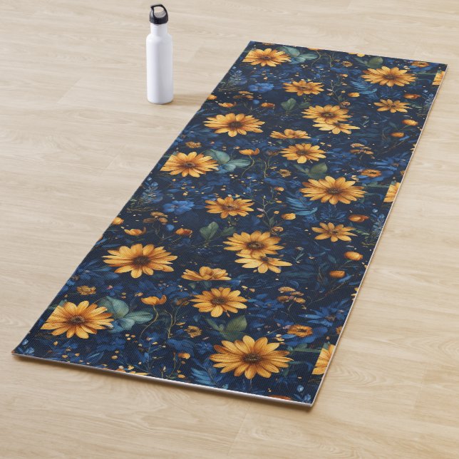 Tapete De Yoga Floral Azul Elegante (In Situ)