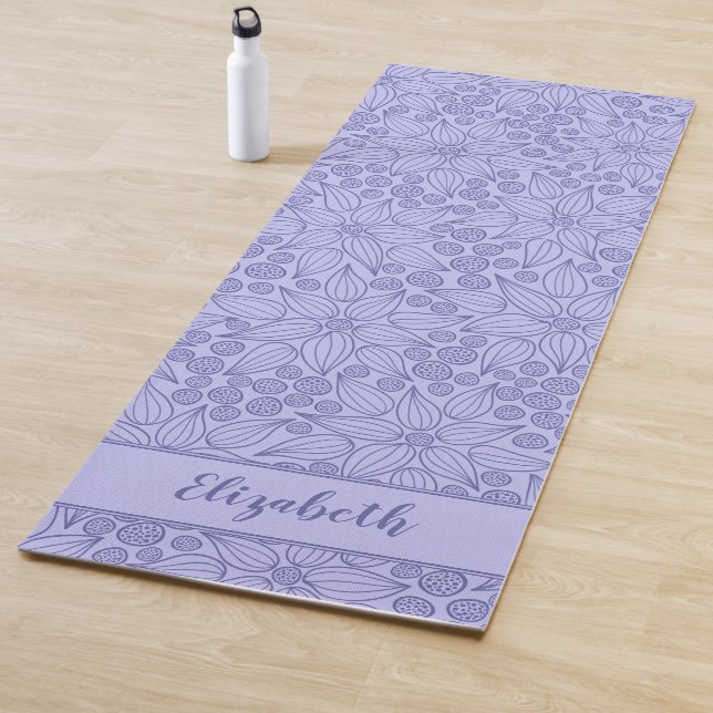 Tapete De Yoga Floral Azul Roxo-Púrpura Monograma (In Situ)