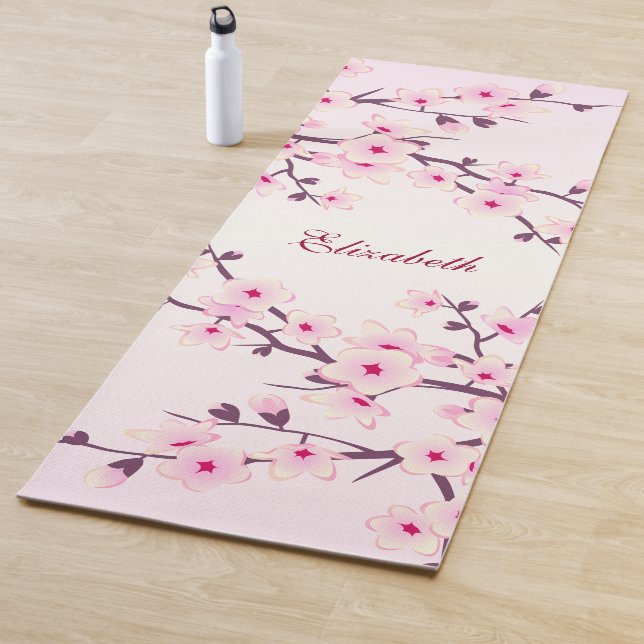 Tapete De Yoga Floral Cereja Blossom Rosa Monograma Yoga Mat (In Situ)