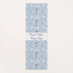 Tapete De Yoga Floral Chinoiserie Blue Toile com texto personaliz