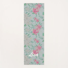 Tapete De Yoga Floral Cor-De-Rosa E Branco