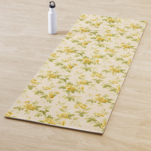 Tapete De Yoga Floral de Ouro Amarelo Bonito