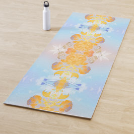 Tapete De Yoga Floral Dourado e Azul - Terceiro Toque de Olho