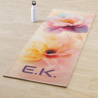 Tapete de Yoga Floral em Aquarela Chic Personaliza