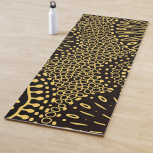 Tapete de Yoga Floral Étnico Boho Preto Dourado