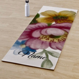 Tapete De Yoga Floral Inspirado em Porcelana