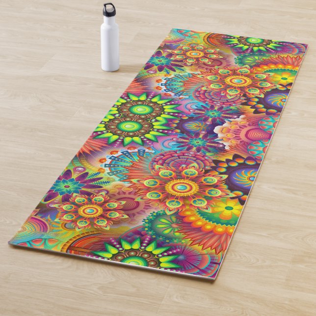 Tapete De Yoga Floral Mandala Collage Psychedelic Yoga Mat (In Situ)
