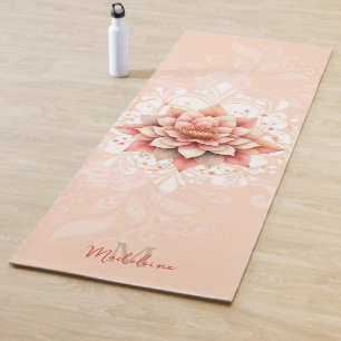 Tapete De Yoga Floral Mandala Coral Cor-de-rosa Branco Nome Chic 