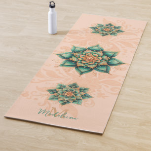 Tapete De Yoga Floral Mandala Coral Green Classname Monograma