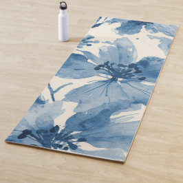 Tapete De Yoga Floral Pintado Botânico Caprichoso Aquarela Azul