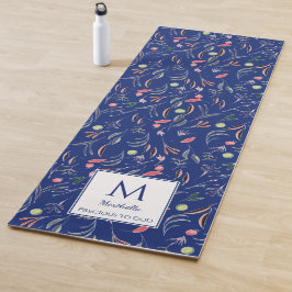 Tapete De Yoga Floral | Precioso AZUL REAL a Deus | Monograma
