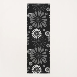 Tapete De Yoga Floral Retro Preto e Branco