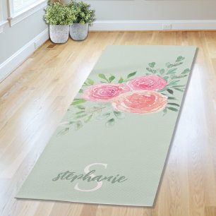 Tapete De Yoga Floral Verde Personalizado