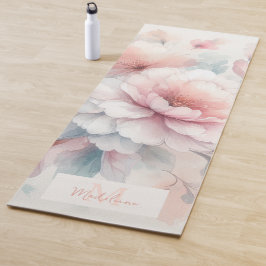 Tapete De Yoga Floral Watercolor Pink Coral Na moda Nome Monogram