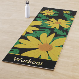 Tapete De Yoga Flores amarelas margaridas com folhas verdes