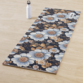 Tapete De Yoga Flores Brancas Elegantes