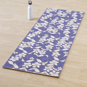 Tapete De Yoga Flores brancas na Lavanda do Periwinkle