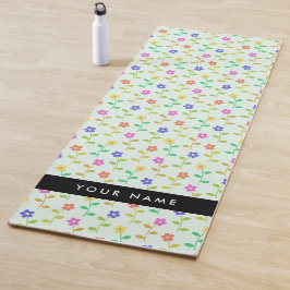 Tapete De Yoga Flores Coloridas, Fundo Verde Claro, Preto