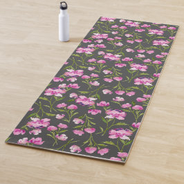 Tapete De Yoga Flores de Aquarela Rosa na Cinza Yoga Mat