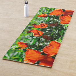 Tapete De Yoga Flores De Corante Vermelho Laranja Estilizado