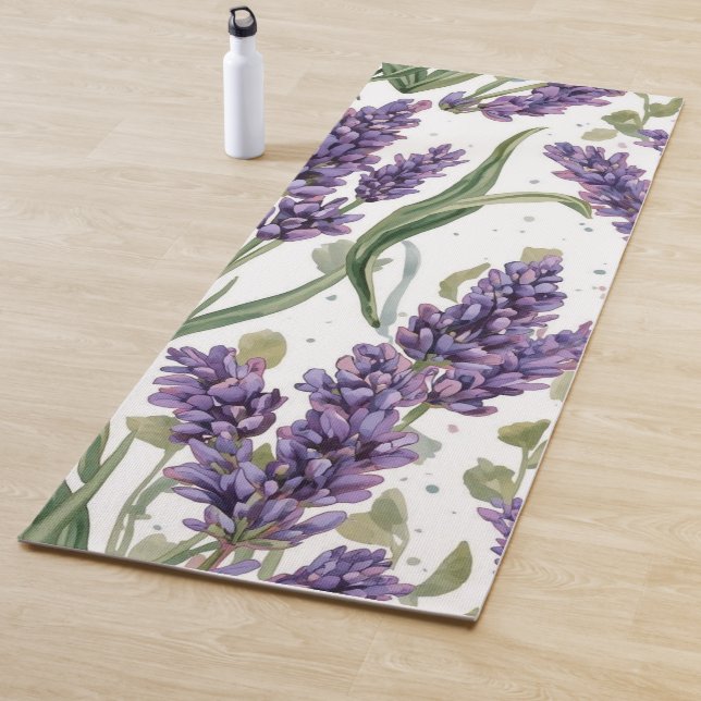 Tapete De Yoga Flores de Lavanda Roxa Botânica Aquarela (In Situ)