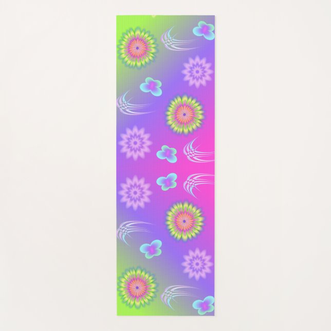 Tapete De Yoga Flores e Borboletas com Gradiente Pastel (Frente)