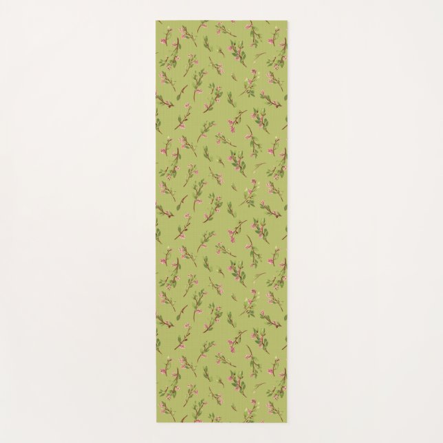 Tapete De Yoga Flores Flóridas Torcidas em Verde Chartreuse (Frente)