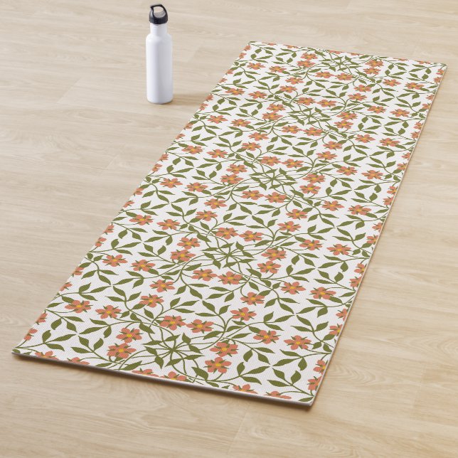 Tapete De Yoga Flores Laranja, Padrão Floral, Verde, Boho (In Situ)