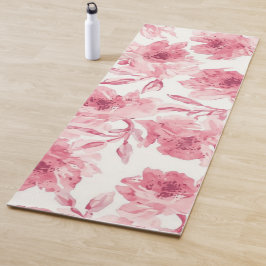 Tapete De Yoga Flores Rosa Bege Pintadas a Aquarela Floral Arejad