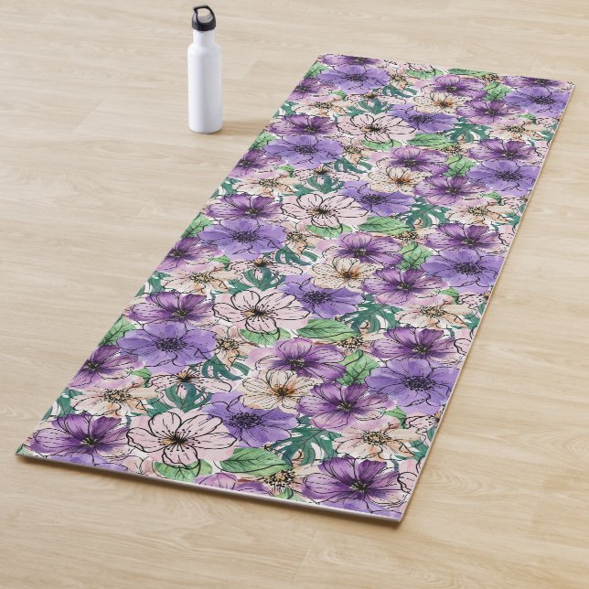 Tapete De Yoga Flores roxas e rosa (In Situ)