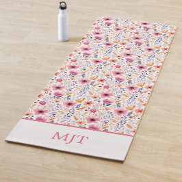Tapete De Yoga Flores Silvestres Boho Monograma Rosa Roxo Laranja