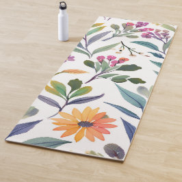 Tapete De Yoga Flores Silvestres Coloridas | Aquarela Floral Boni