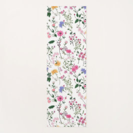 Tapete De Yoga Flores Silvestres de Verão sobre Branco
