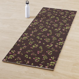 Tapete De Yoga Flores Silvestres Espalhadas sobre Marrom Chocolat