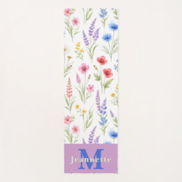 Tapete De Yoga Flores Silvestres Rosa Salmão Azul Lavanda Pastel 