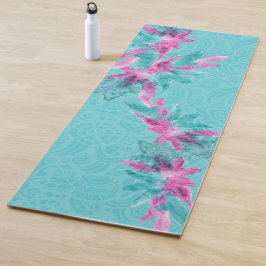 Tapete De Yoga Flores Turquesas-Rosa-Abstrato Havaianas