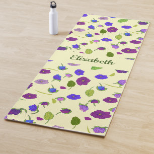 Tapete De Yoga Flores violetas e nomes das folhas