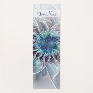 Tapete De Yoga Flourar Abstrato Moderno Flor Fractal Nome Azul