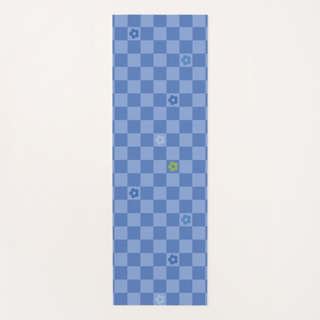 Tapete De Yoga Flower Checkered Pattern No. 01 - Light Blue (Frente)