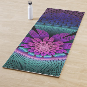 Tapete De Yoga Flower Fractal - Incomum - Padrão Colorida Fantasi