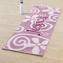 Tapete De Yoga Flowers Swirls Pink White Pattern Personalized